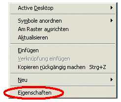 Kontextmenü des Desktops