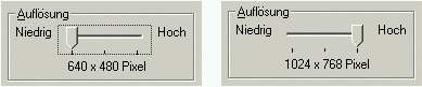 Schieberegler für die Bildschirmauflösung